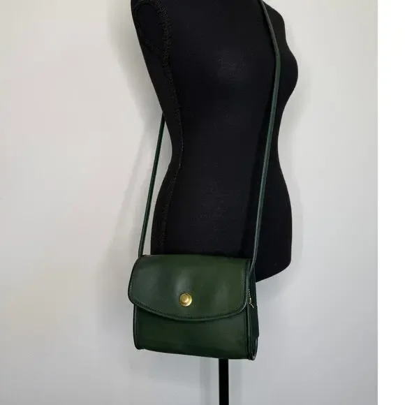 Coach Vintage Chrystie Crossbody Bottle Green Leather USA Rare 90s Bag - Picture 1 of 11